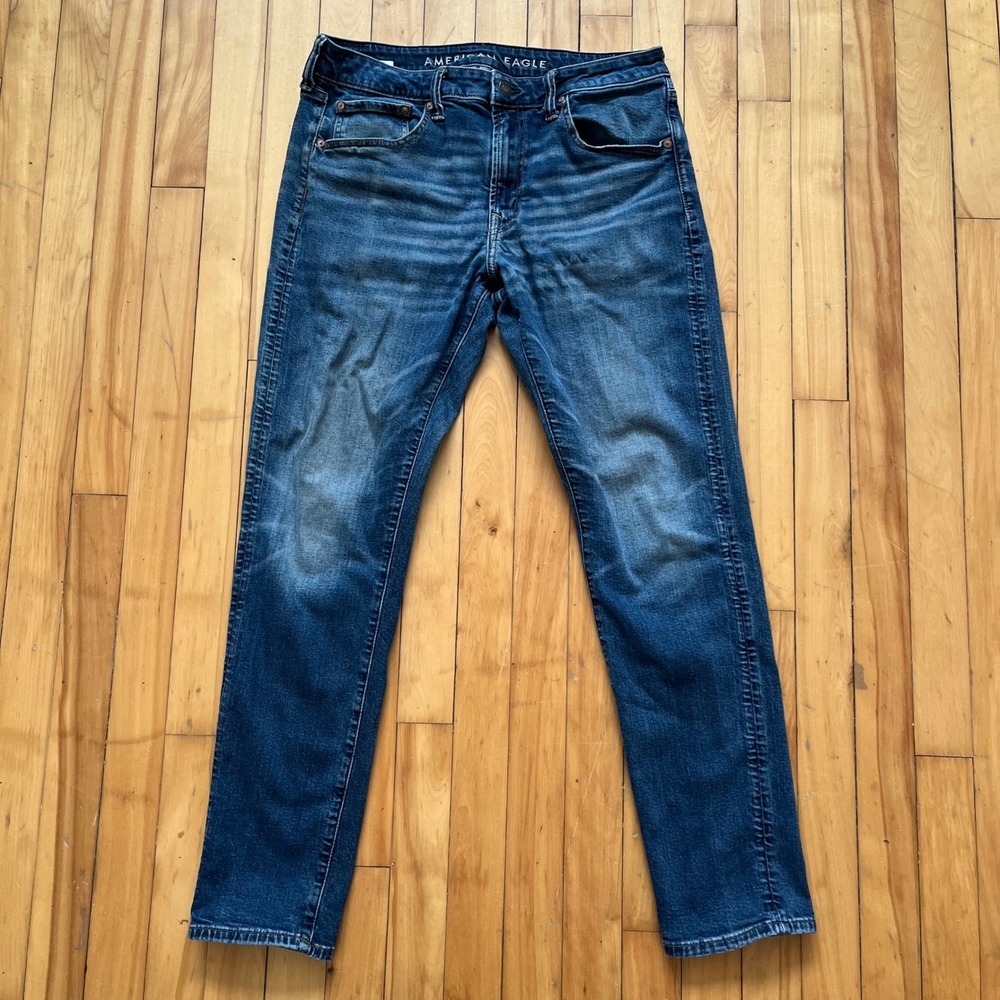 American Eagle Mens Airflex+ Athletic Fit Medium Wash Tapered Jeans 36x32